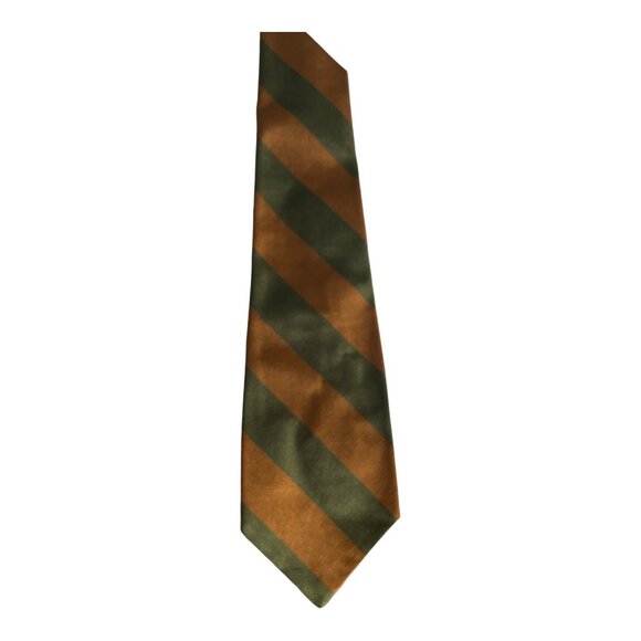 Vintage 1960s Terylene Striped Necktie Green & Orange Diagonal 53” x 3” – Englan - Picture 2 of 5